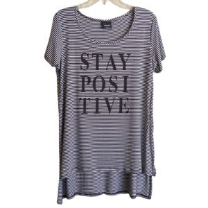 Wallpapher Top Black White Stripe "Stay Positive" Graphic Print Athleisure XL